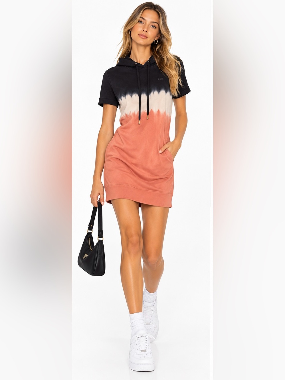 Lauren Ralph Lauren Black, White & Coral Hooded Short-Sleeve Dress